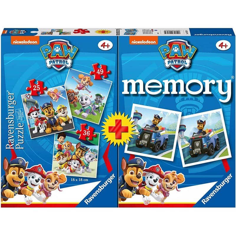 Ravensburger 20823. Puzzles Progresivos y Juego Memoria Patrulla Canina