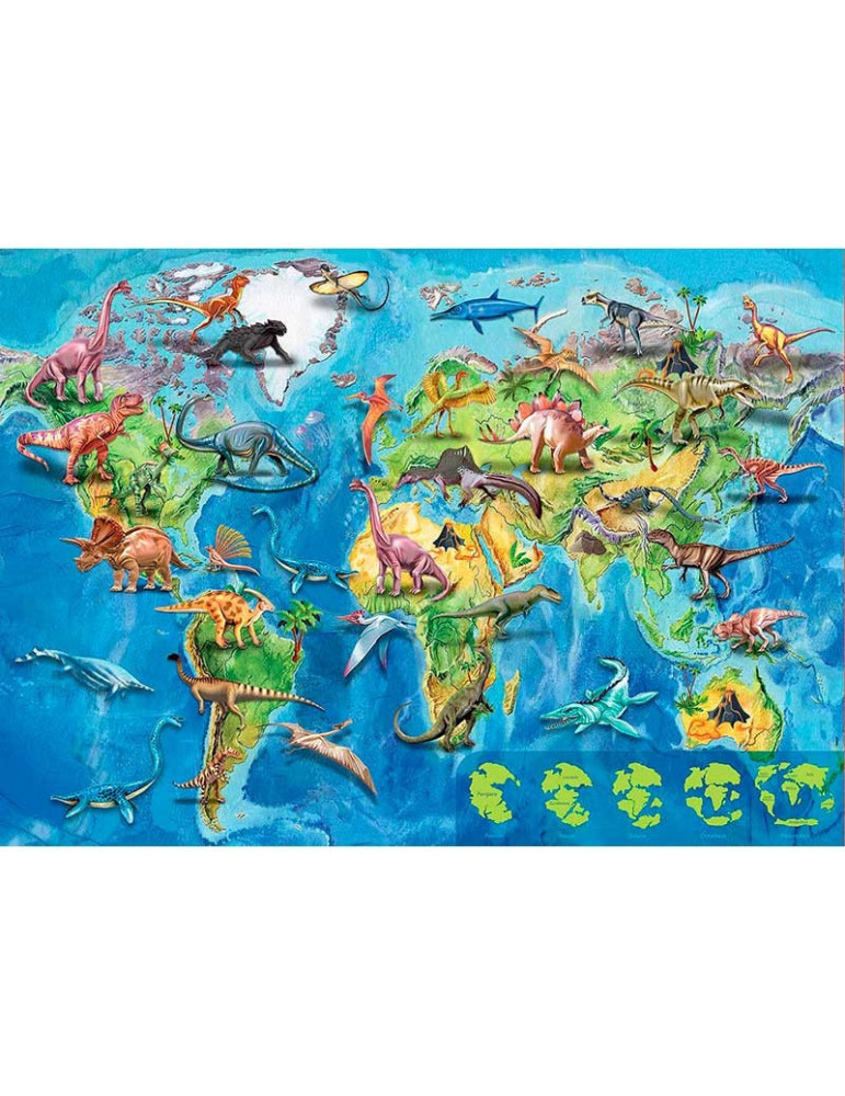 Educa 18997. Puzzle 150 Piezas Mapamundi Dinosaurios