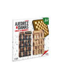 Juego de mesa Tablero Ajedrez-Damas madera con accesorios