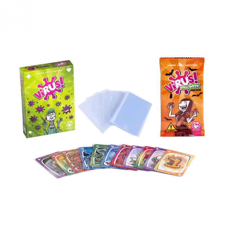 Pack Juego de Cartas Virus + Virus Halloween + 100 Fundas. Edicion Española. +8 años