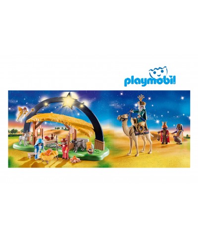 Belen Playmobil con Luz, Pesebre y Reyes Magos incluidos. 74 Piezas.