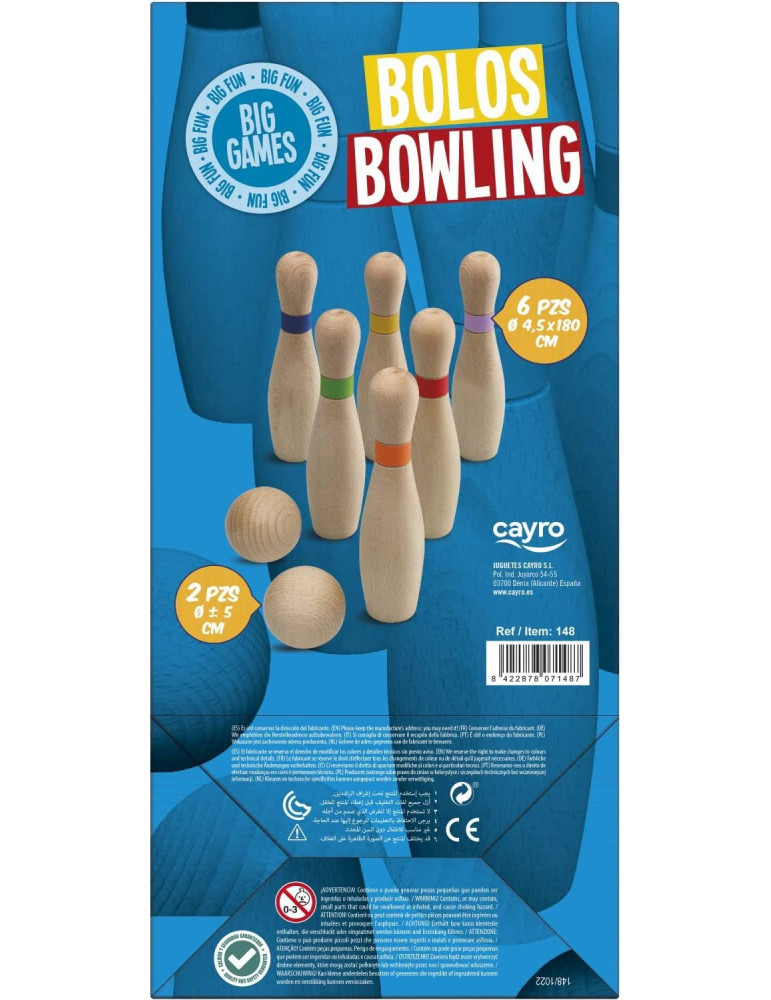 Juego Bolos Gigantes. Madera Maciza. 6 bolos 18cm altura