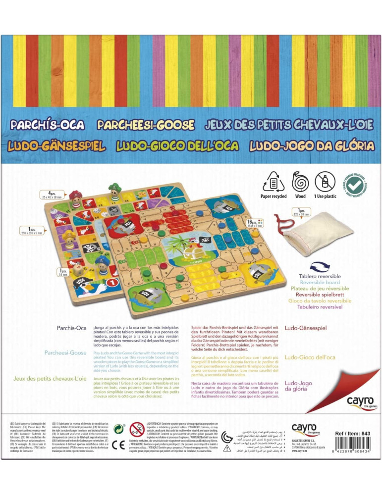 Tablero Juego Parchis-Oca Piratas con fichas. Madera Maciza gran robustez
