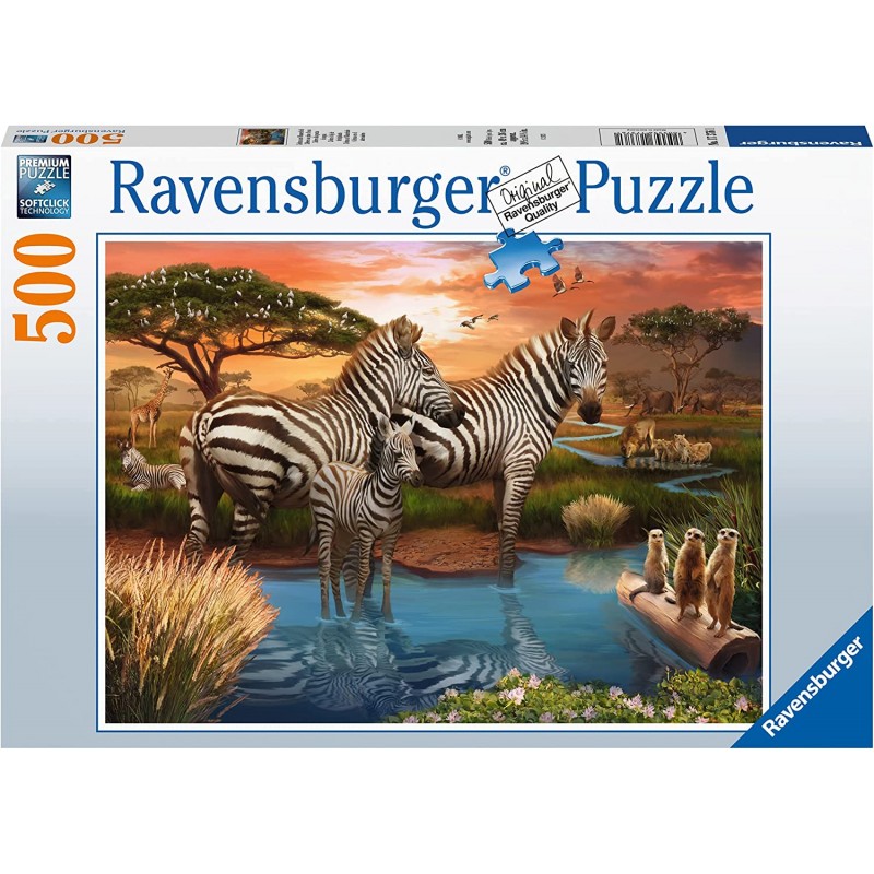 Ravensburger 17376. Puzzle 500 Piezas. Cebras en el Abrevadero