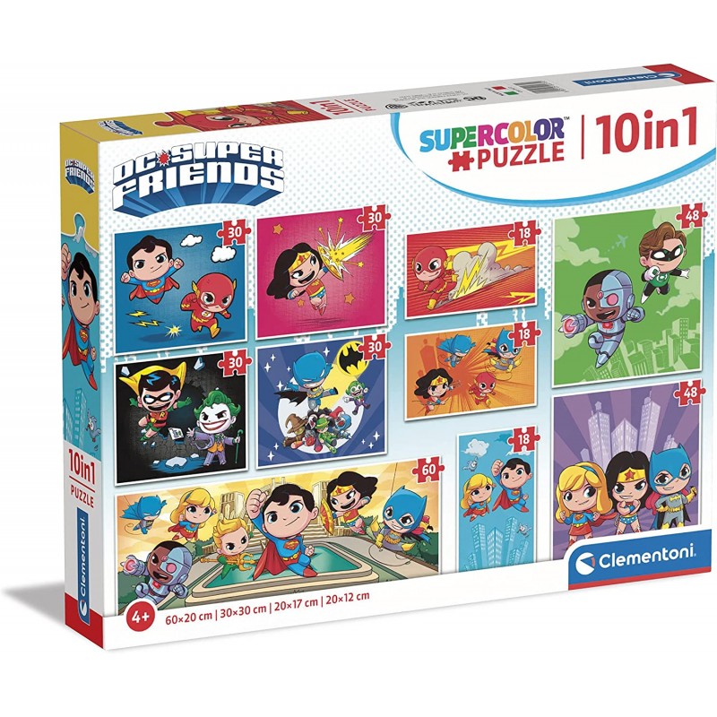 Clementoni 20272. Puzzle DC Comics 10 en 1. 60-48-30-18 piezas