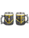 Jarra de cerveza decoracion Templarios. Fabricada en resina y acero. Tamaño 12cm