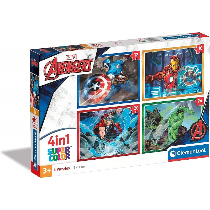 Clementoni 21525. Puzzles Marvel Vengadores 4 en 1. 12-16-20-24 piezas