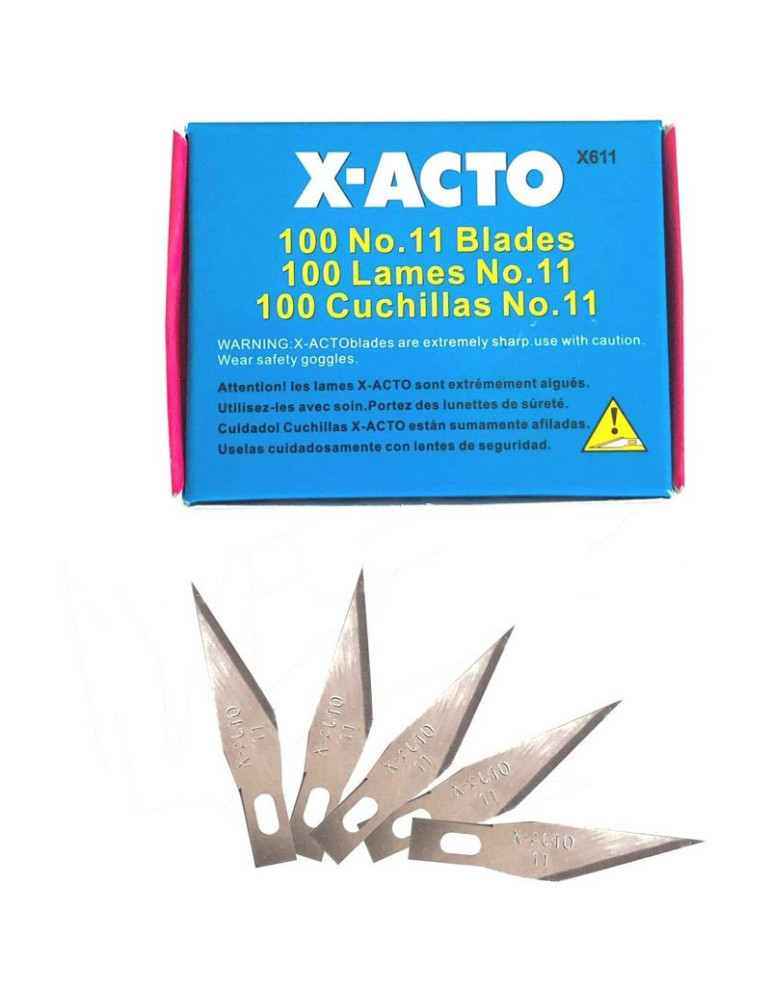 Kit 100 cuchillas X-Acto acero Inox mod.11. Hoja recta para cutter nº1. Bisturi, Escalpelo.