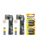 Pack 2 Linternas codo tactica camuflaje. 4 lentes intercambiables.