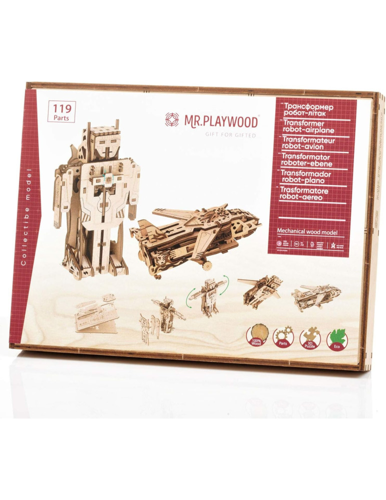 Mr. Playwood 103. Kit de montaje. Transformer, Robot, Avión. 119 piezas