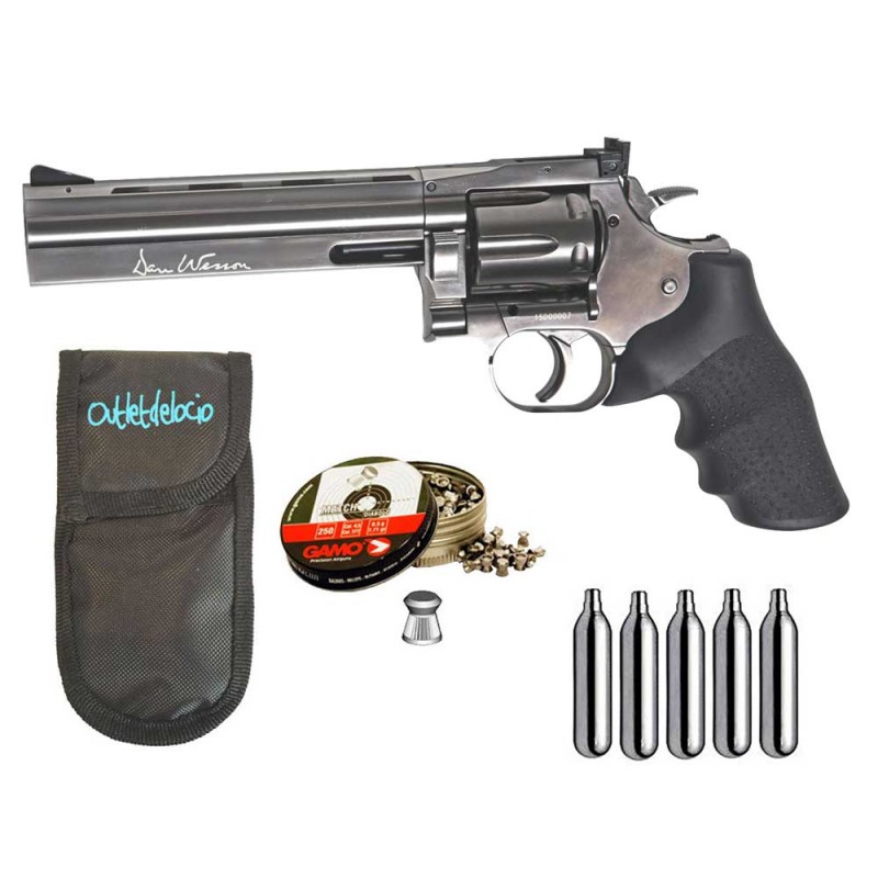ASG 18193. Pack Revolver Perdigón Dan Wesson 715 6 pulgadas 4,5mm + Funda + Balines + co2. 23054/29318/38203