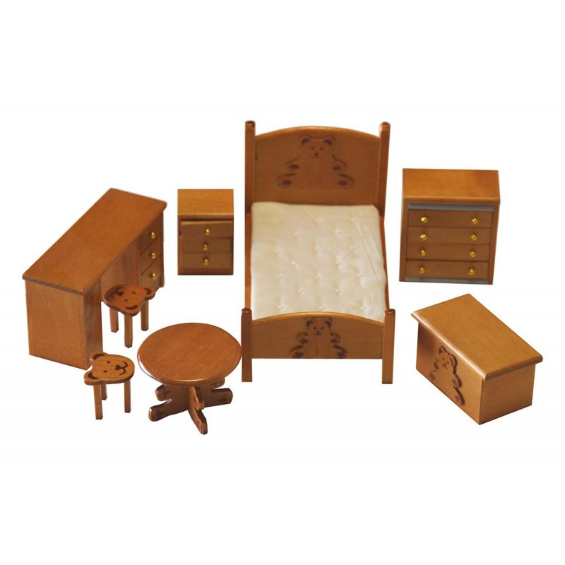 SP861. Ambiente Dormitorio infantil madera para casa de muñecas