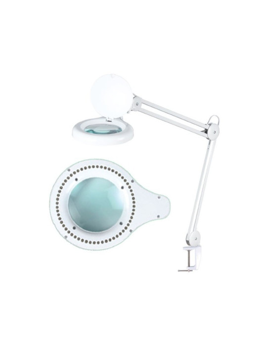 Lampara Flexo-Lupa Profesional 60 led 5X. Pie 5 brazos metalico con Ruedas. Leds de bajo Consumo. Gran estabilidad