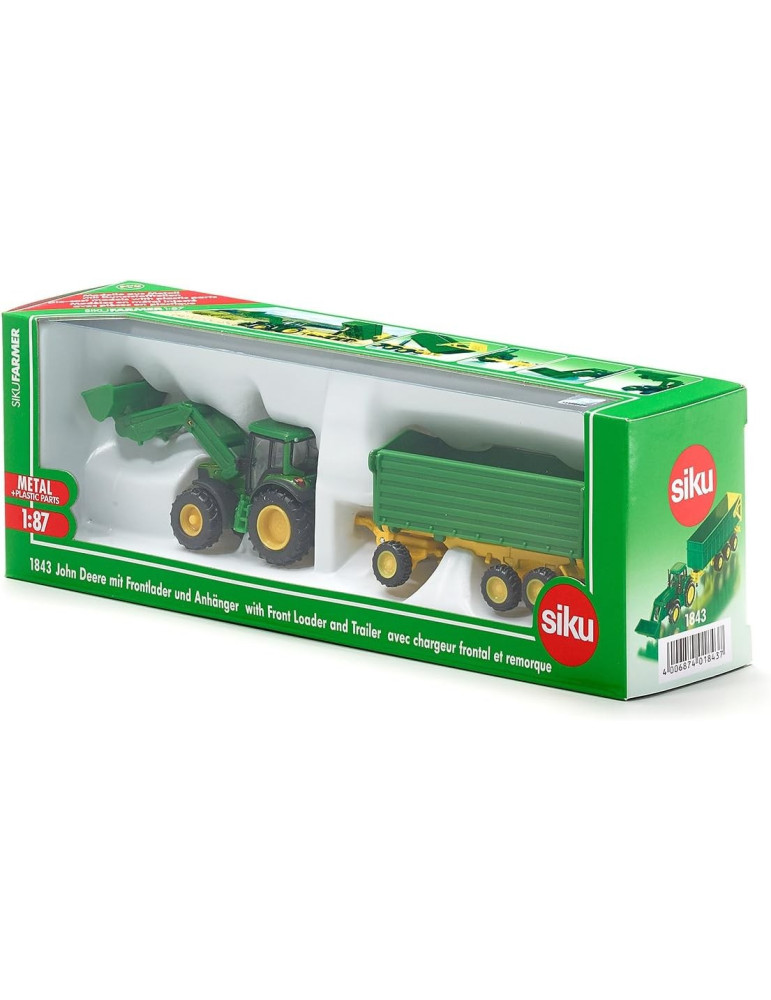 Siku 1843. 1/87 Tractor John Deere con Pala y Remolque