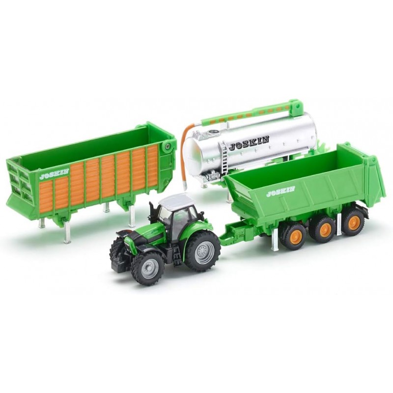 Siku 1848. 1/87 Tractor Deutz Fahr con 3 Remolques