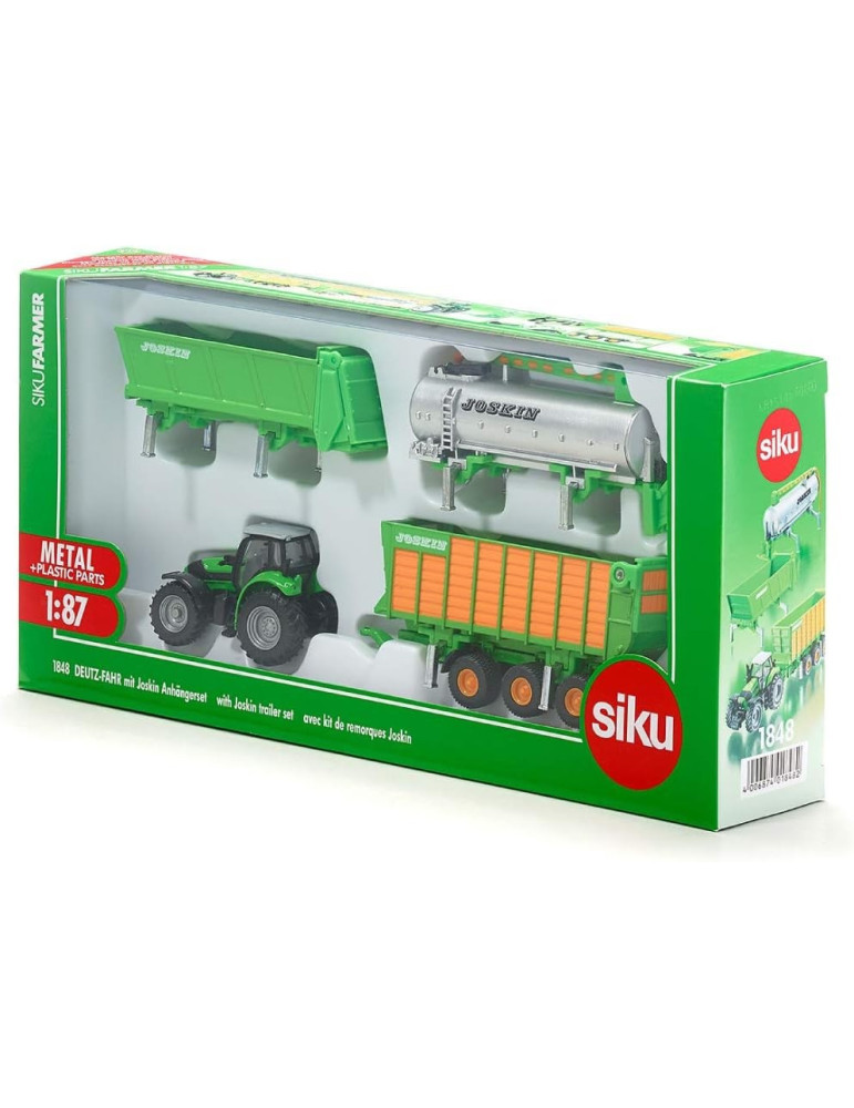 Siku 1848. 1/87 Tractor Deutz Fahr con 3 Remolques