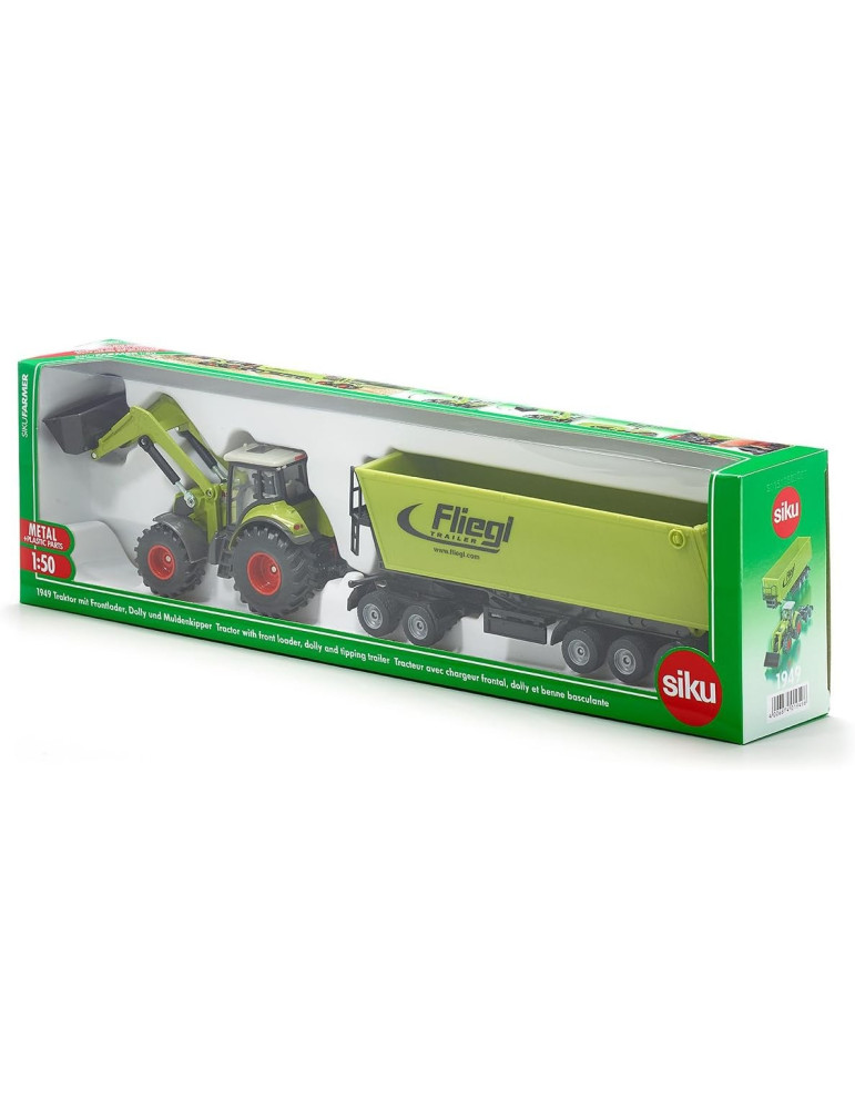 Siku 1949. 1/50 Tractor Claas Axion con Pala y Remolque Basculante