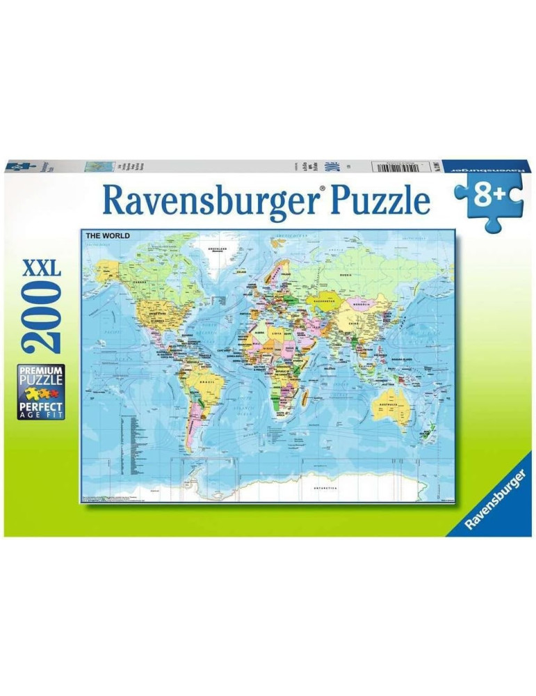 Ravensburger 12890. Puzzle 200 Piezas XXL. Mapa del Mundo