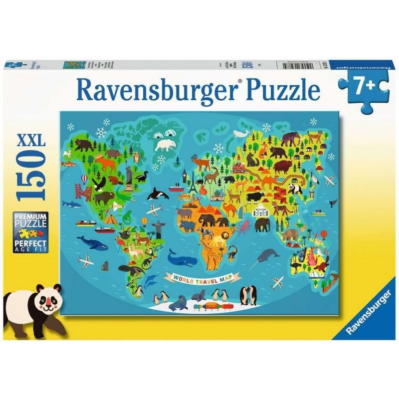 Ravensburger 13287. Puzzle 150 Piezas XXL. Mapamundi de Animales