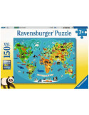 Ravensburger 13287. Puzzle 150 Piezas XXL. Mapamundi de Animales