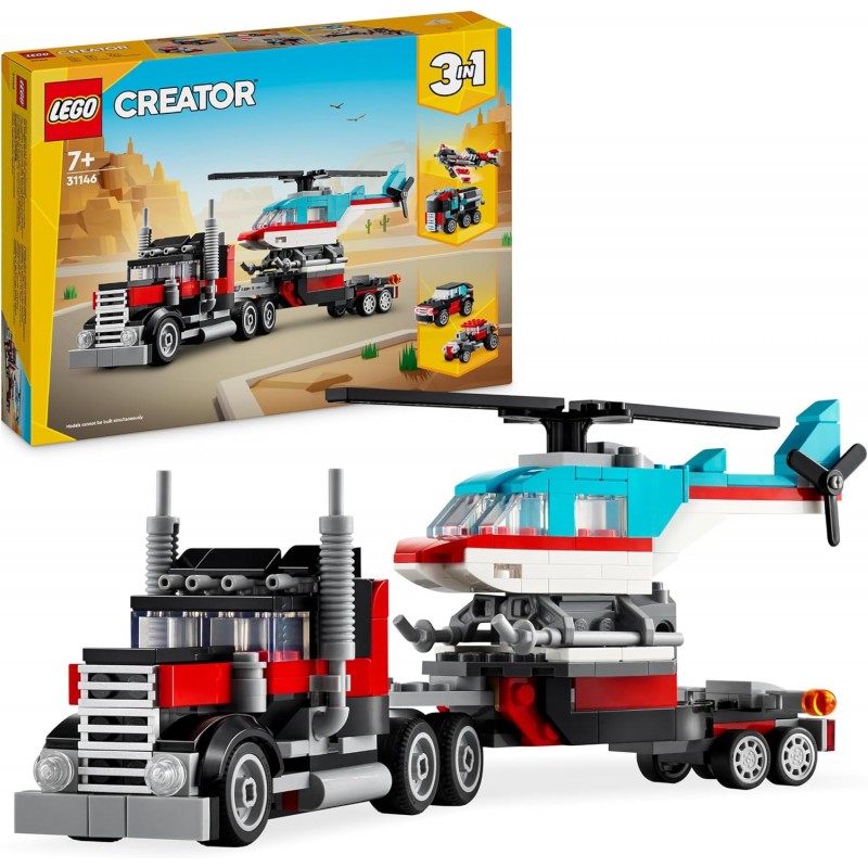 Lego 31146. Creator 3 en 1. Camión Plataforma con Helicóptero. 270 Piezas
