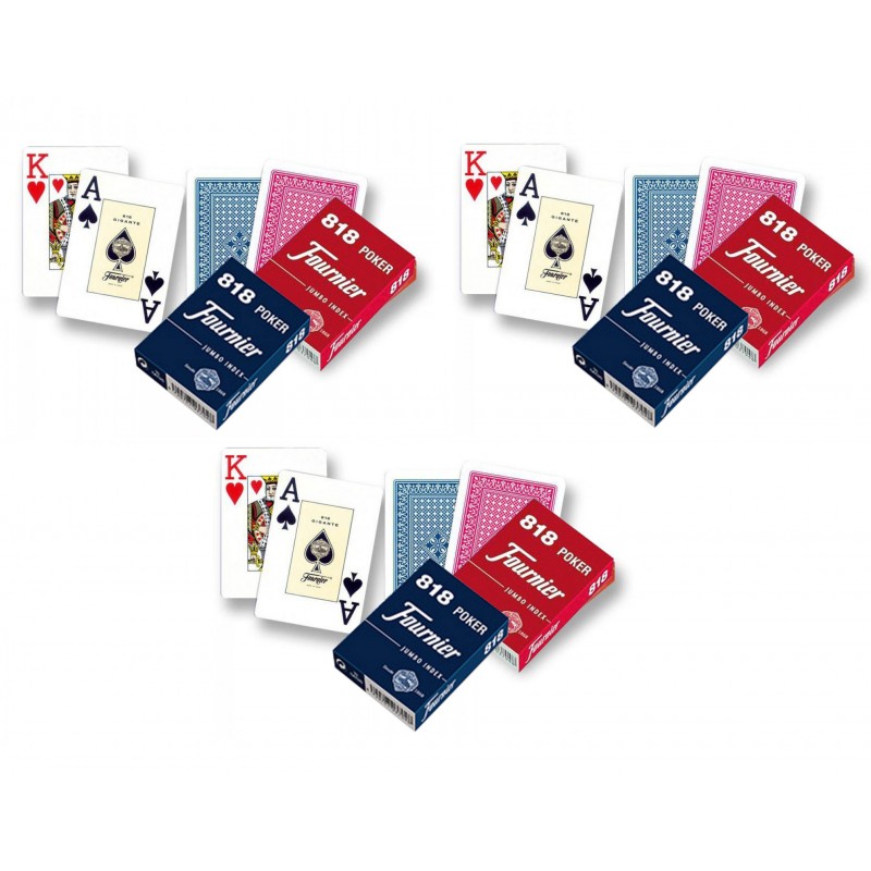 Fournier 818. Pack de 6 Barajas de Poker Fournier. 55 Cartas 3 Rojas y 3 Azules