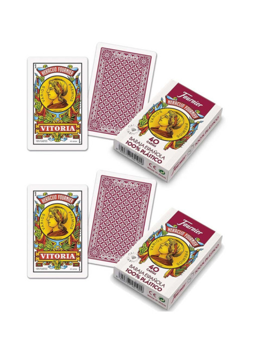 Fournier 2100. Pack 2 Baraja española Fournier. Guiñote, mus,... 40 Cartas 100% plastico Lavable. Calidad Casino.