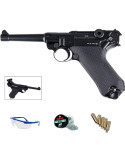 P08 Pack Pistola de Aire comprimido réplica KWC blowback (Luger 08) - Arma de CO2 y balines BBS (perdigones de Acero)3,5J