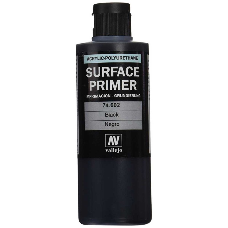 Vallejo 74602. Bote Pintura Imprimacion Negra de grano extrafino, para superficies de plastico o metal. 200ml