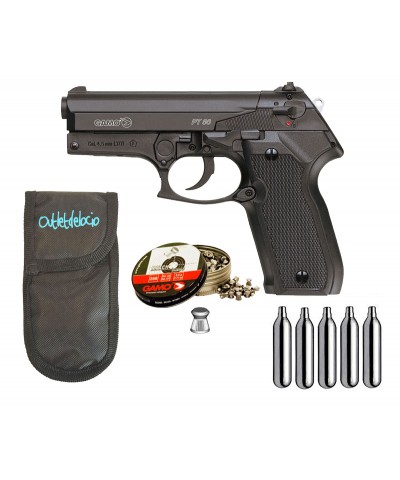 Pistola Perdigón Gamo PT-80 4,5mm. + Funda portabombonas + balines + bombonas co2.