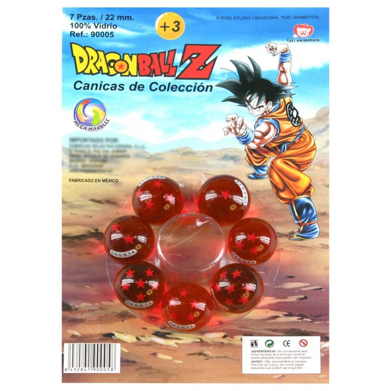 Canicas Dragonball Z, 7 bolas de cristal 22mm Rotuladas de 1 a 7 estrellas