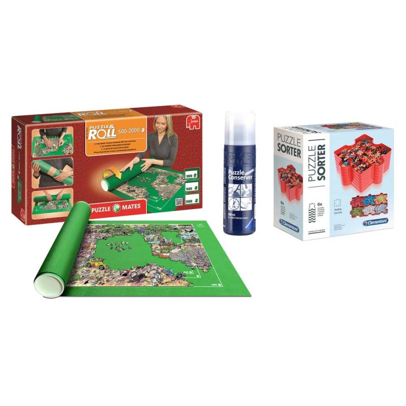 Pack Puzzle Roll 2000. Tapete universal para guardar puzzles + Pegamento + Bandejas portapiezas