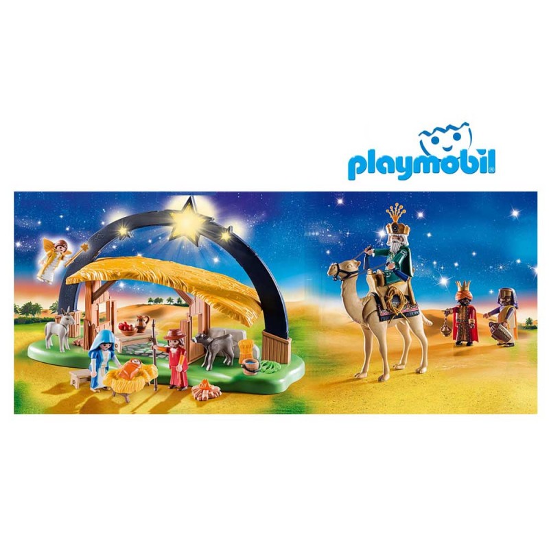 Belen Playmobil con Luz, Pesebre y Reyes Magos incluidos. 74 Piezas.