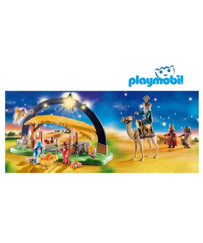 Belen Playmobil con Luz, Pesebre y Reyes Magos incluidos. 74 Piezas.