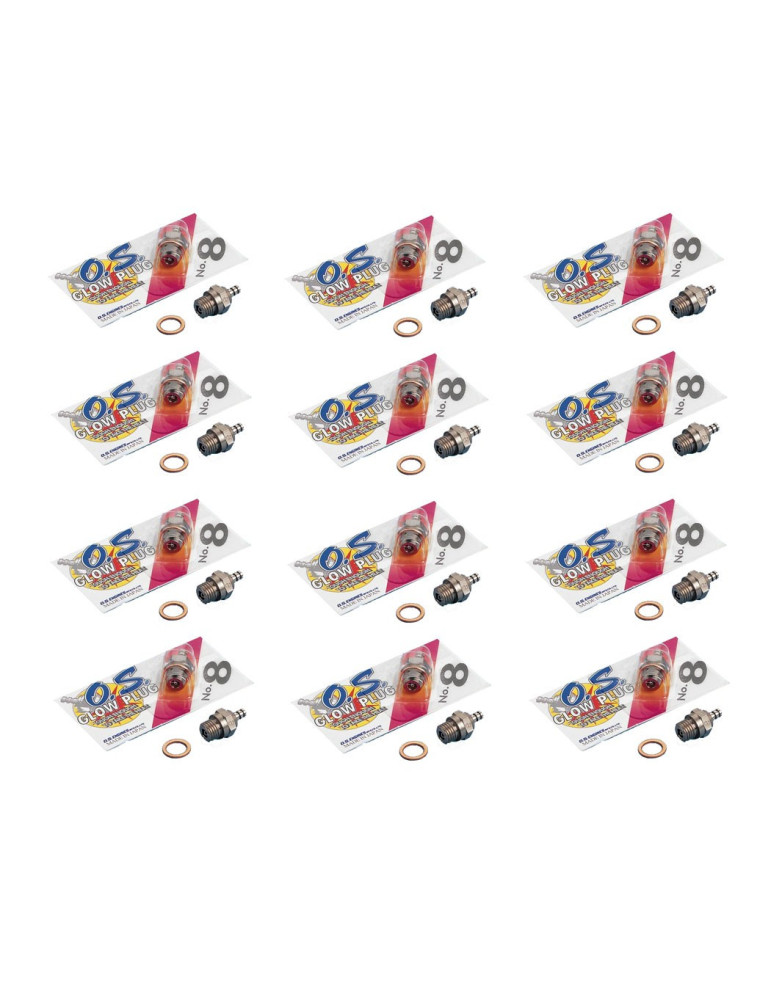 Set 12 Unidades bujia Os Numero 8, Apta para Motores de Explosion Glow