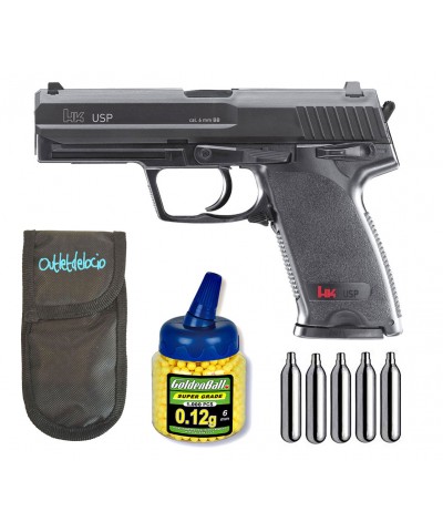 Pistola Airsoft Umarex U25561. HK USP. + Funda portabalines + 1000 Bolas + bombonas Co2. 23054/21993/29318