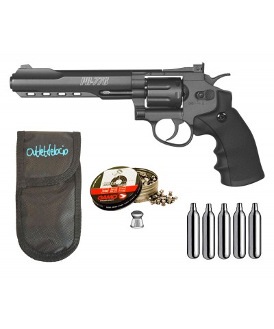 Revolver Perdigón Gamo PR-776. Calibre 4,5mm. + Funda balines + bombonas co2