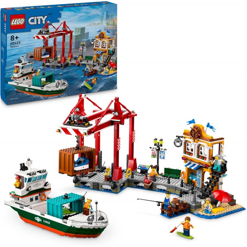 Lego 60422. City. Puerto Marítimo con Buque de Mercancías. 1226 Piezas