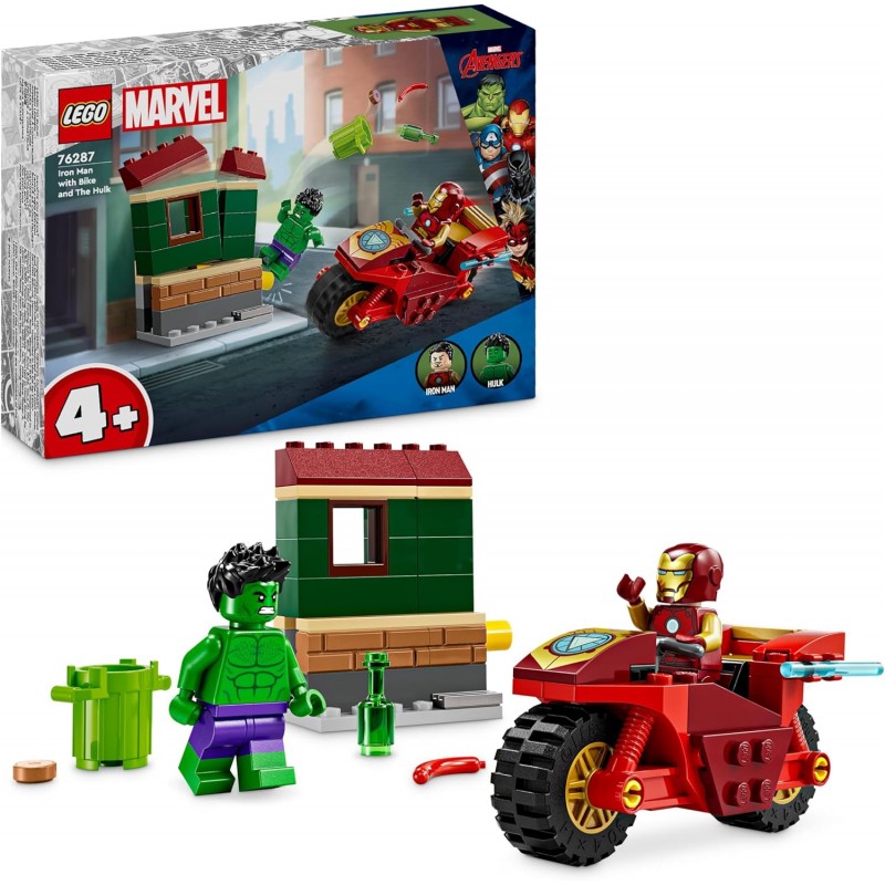 Lego 76287. Marvel. Iron Man con Moto y Hulk. 68 Piezas