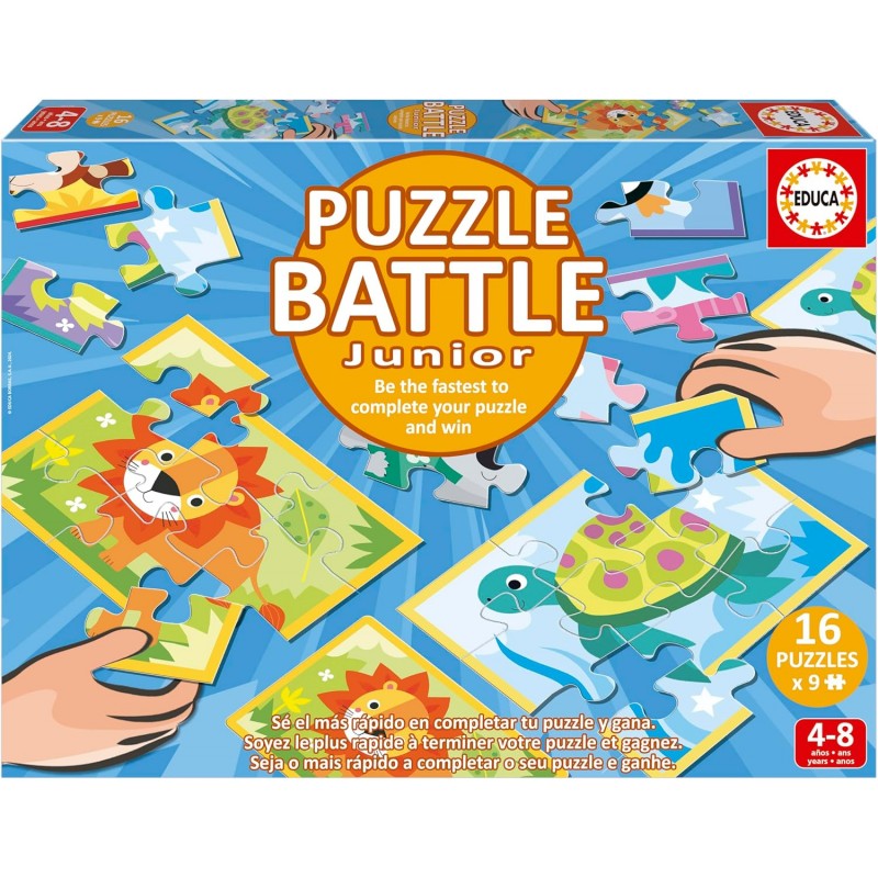 Educa 20116. Puzzle Battle Junior. 16 puzzles de 9 piezas. Animales