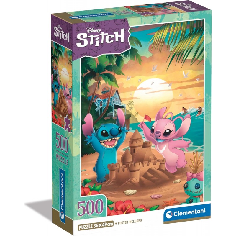 Clementoni 35547. Puzzle de 500 piezas. Stitch de Disney. Compact Box