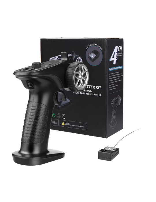 Emisora Radiocontrol TX4 . 4 Canales. 2,4Ghz. con Receptor y Cristales