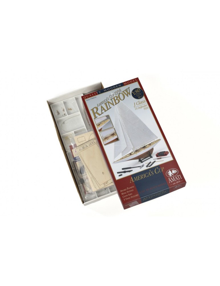 Amati 1700/11 Rainbow, 1934 Defender, modelo Boat Kit, con herramientas, escala 1/80