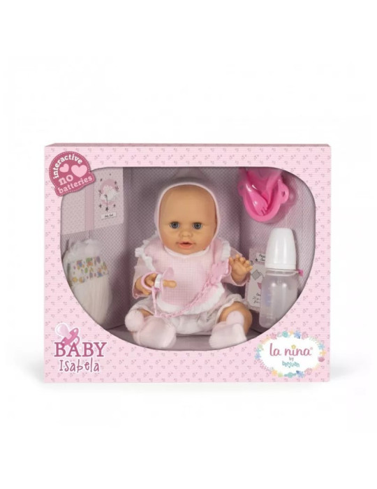 La Nina 65153. Muñeca baby Isabella interactiva con gorro de 38cm