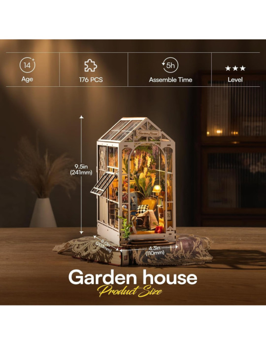 Robotime TGB06. Sujetalibros Flower House. Kit de construcción