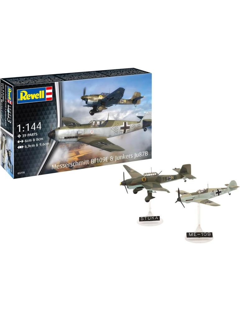 Revell 03770. Kit de dos maquetas de plástico Messerschmitt Bf109E & Junkers Ju87B Stuka. Escala 1/144