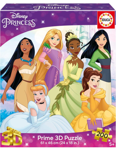 Educa 20046. Puzzle 3D Lenticular de 200 Piezas Princesas Disney. 61x46cm
