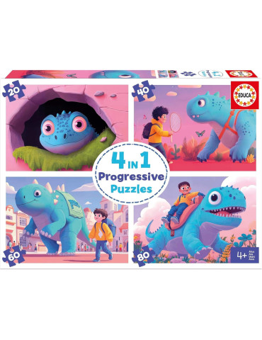 Educa 20222. Puzzle de 20/40/60/80 Piezas Simpático Dino. Más de 4 años