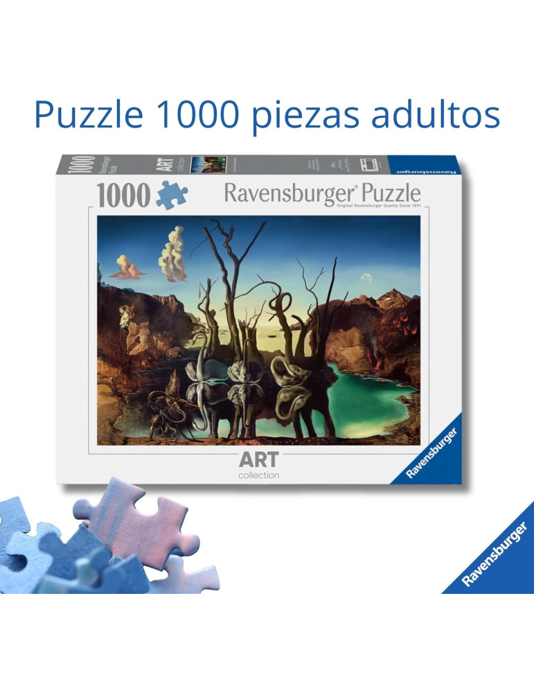 Ravensburger 00193. Puzzle de 1000 piezas de Cisnes que se reflejan como Elefantes de Dalí. 70x50cm