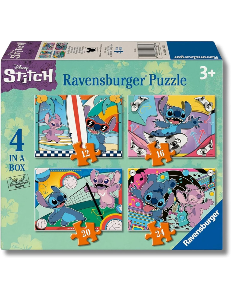Ravensburger 04106. 4 puzzles de 12/16/20/24 piezas de Stitch. 19x14cm